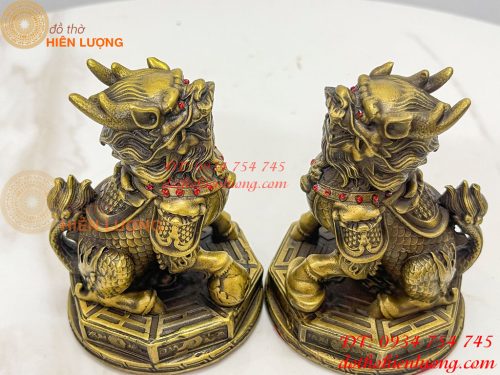Đôi Kỳ Lân Ngồi Bệ Bát Quái Bằng Đồng Phong Thủy