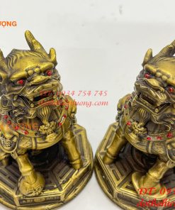 Đôi Kỳ Lân Ngồi Bệ Bát Quái Bằng Đồng Phong Thủy