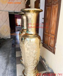 Đôi Lọ Lục Bình Bằng Đồng Cao 1m7 Hoa Văn Tứ Quý