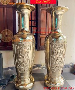 Đôi Lọ Lục Bình Bằng Đồng Cao 1m7 Hoa Văn Tứ Quý
