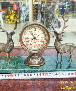 Đồng Hồ Hươu Bằng Đồng Lên Dây Cót Decor