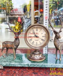 Đồng Hồ Hươu Bằng Đồng Lên Dây Cót Decor