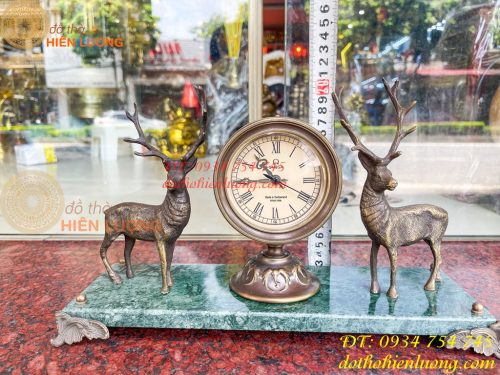 Đồng Hồ Hươu Bằng Đồng Lên Dây Cót Decor