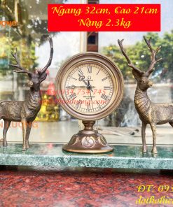 Đồng Hồ Hươu Bằng Đồng Lên Dây Cót Decor