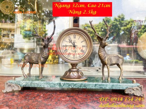 Đồng Hồ Hươu Bằng Đồng Lên Dây Cót Decor