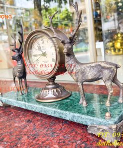 Đồng Hồ Hươu Bằng Đồng Lên Dây Cót Decor
