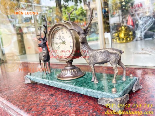 Đồng Hồ Hươu Bằng Đồng Lên Dây Cót Decor