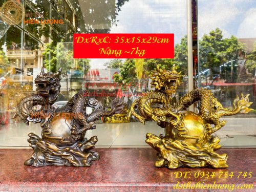 Tượng Rồng Ôm Địa Cầu Bằng Đồng Phong Thủy