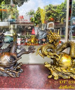 Tượng Rồng Ôm Địa Cầu Bằng Đồng Phong Thủy