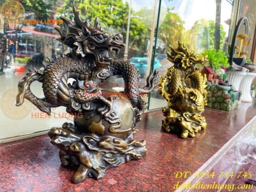 Tượng Rồng Ôm Địa Cầu Bằng Đồng Phong Thủy