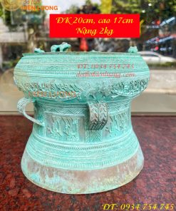 Quả Trống Đồng Màu Xanh Giả Cổ ĐK 20cm