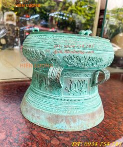 Quả Trống Đồng Màu Xanh Giả Cổ ĐK 20cm