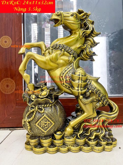 Tượng Ngựa Hí Túi Tiền Bằng Đồng Phong Thủy