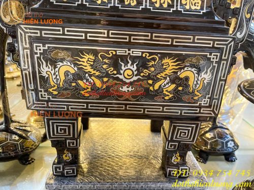 Bộ Đỉnh Vuông Khảm Ngũ Sắc Song Long Chầu Nguyệt