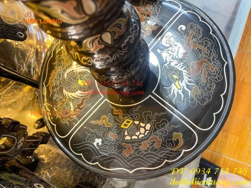Bộ Đỉnh Vuông Khảm Ngũ Sắc Song Long Chầu Nguyệt