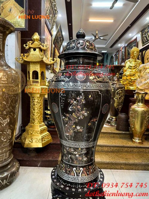 Đôi Chóe Bằng Đồng Đỏ Khảm Ngũ Sắc