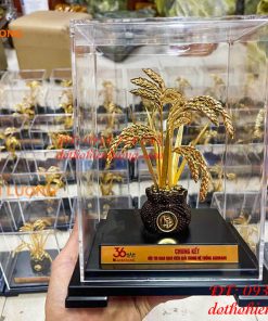 Biểu Trưng Cây Lúa Bằng Đồng Mạ Vàng 24K