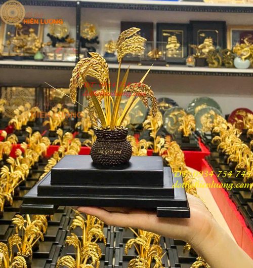 Biểu Trưng Cây Lúa Bằng Đồng Mạ Vàng 24K