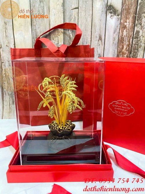 Biểu Trưng Cây Lúa Bằng Đồng Mạ Vàng 24K
