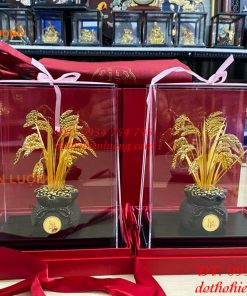 Biểu Trưng Cây Lúa Bằng Đồng Mạ Vàng 24K