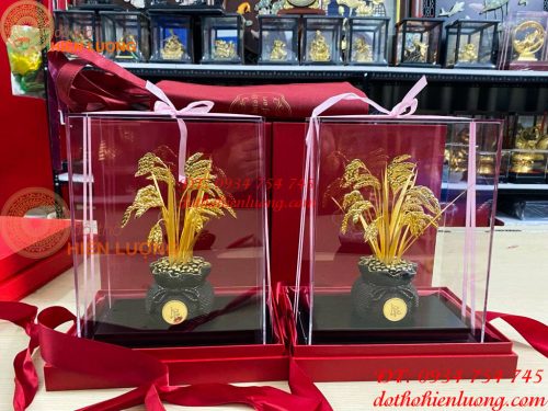 Biểu Trưng Cây Lúa Bằng Đồng Mạ Vàng 24K