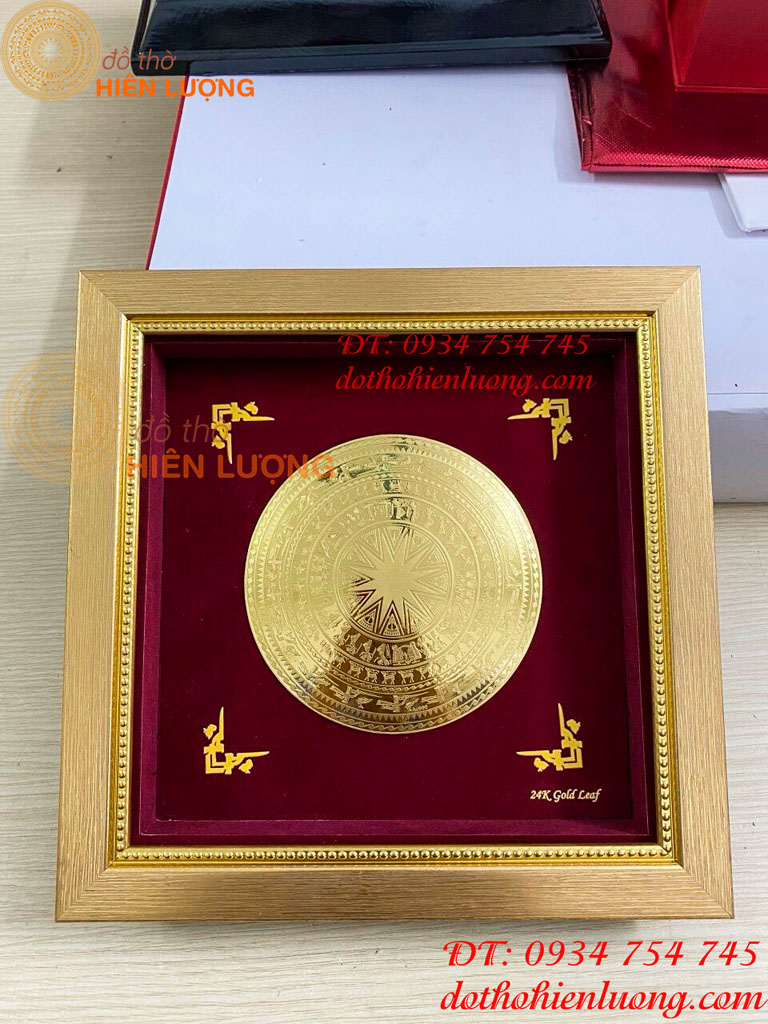 Tranh Trống Đồng Mạ Vàng 24K Để Bàn