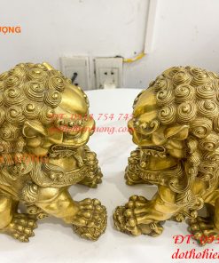 Đôi Nghê Ngồi Bằng Đồng Cao 22cm Phong Thủy