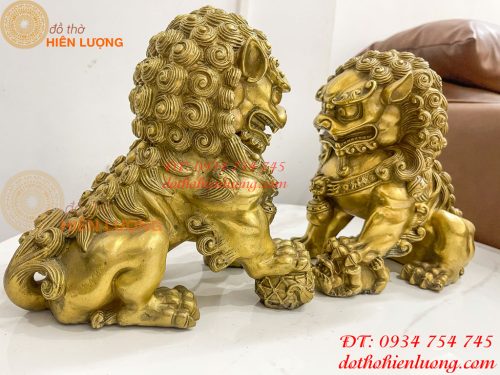 Đôi Nghê Ngồi Bằng Đồng Cao 22cm Phong Thủy