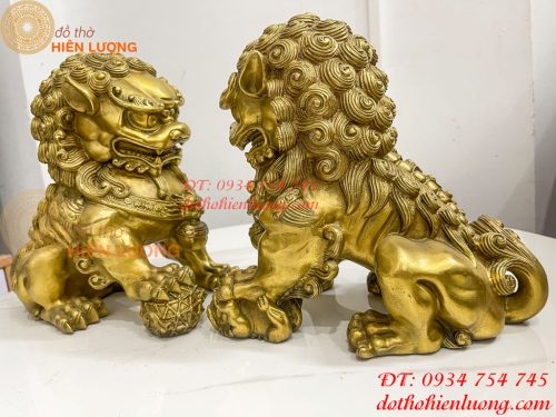 Đôi Nghê Ngồi Bằng Đồng Cao 22cm Phong Thủy