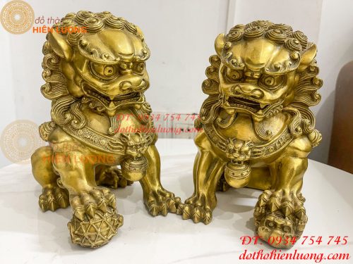 Đôi Nghê Ngồi Bằng Đồng Cao 22cm Phong Thủy