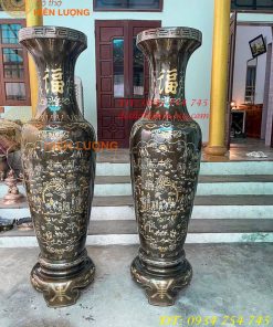Đôi Lục Bình Đồng Đỏ Khảm Tam Khí Cao 1m93