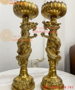 Đôi Chân Nến Rồng Cuộn Bằng Đồng Cao 38cm