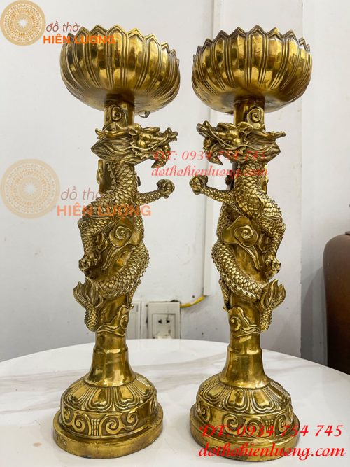 Đôi Chân Nến Rồng Cuộn Bằng Đồng Cao 38cm