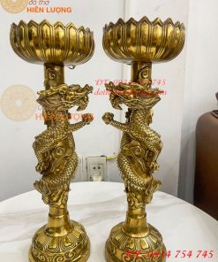 Đôi Chân Nến Rồng Cuộn Bằng Đồng Cao 38cm