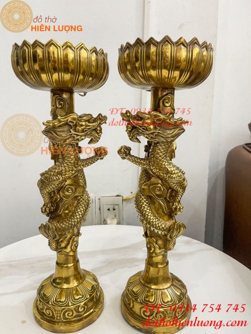 Đôi Chân Nến Rồng Cuộn Bằng Đồng Cao 38cm