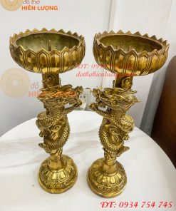 Đôi Chân Nến Rồng Cuộn Bằng Đồng Cao 38cm