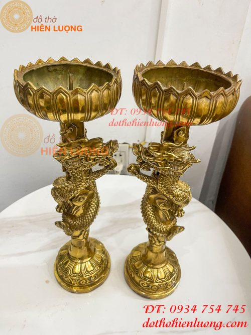 Đôi Chân Nến Rồng Cuộn Bằng Đồng Cao 38cm