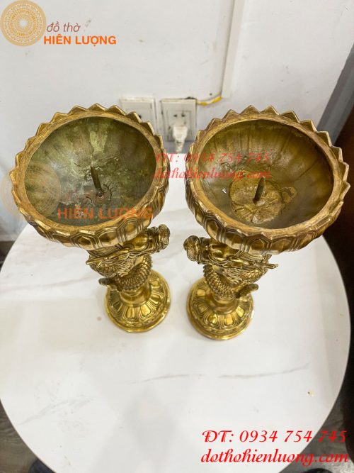Đôi Chân Nến Rồng Cuộn Bằng Đồng Cao 38cm