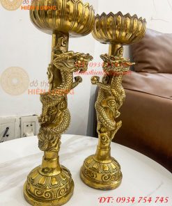 Đôi Chân Nến Rồng Cuộn Bằng Đồng Cao 38cm