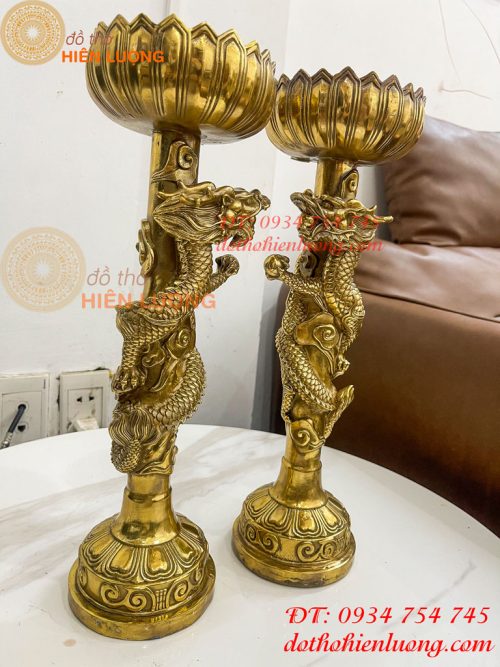 Đôi Chân Nến Rồng Cuộn Bằng Đồng Cao 38cm