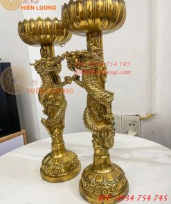 Đôi Chân Nến Rồng Cuộn Bằng Đồng Cao 38cm