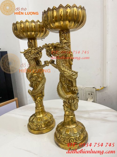Đôi Chân Nến Rồng Cuộn Bằng Đồng Cao 38cm