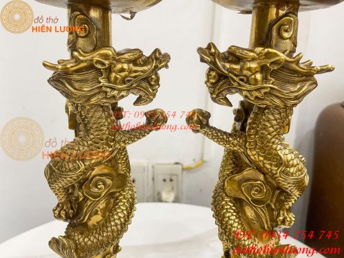 Đôi Chân Nến Rồng Cuộn Bằng Đồng Cao 38cm