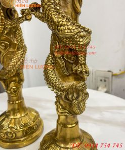 Đôi Chân Nến Rồng Cuộn Bằng Đồng Cao 38cm