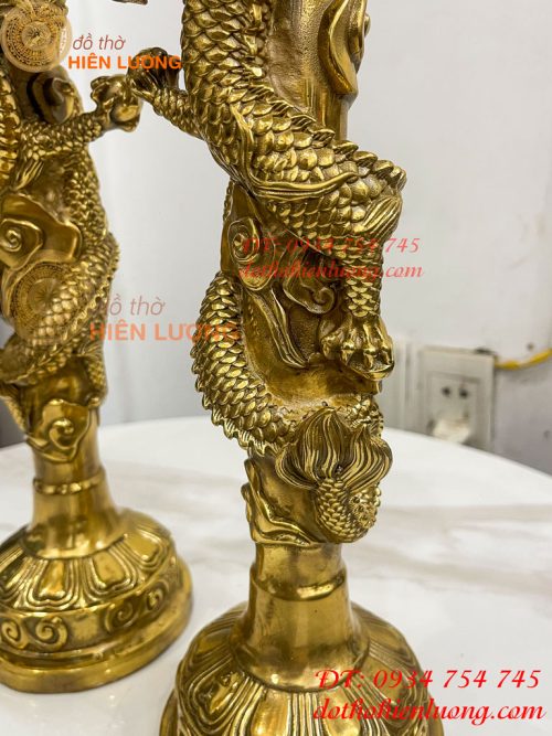 Đôi Chân Nến Rồng Cuộn Bằng Đồng Cao 38cm