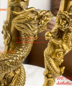 Đôi Chân Nến Rồng Cuộn Bằng Đồng Cao 38cm