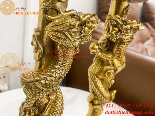 Đôi Chân Nến Rồng Cuộn Bằng Đồng Cao 38cm