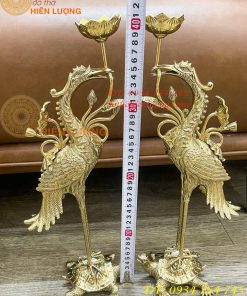 Đôi Hạc Ngậm Sen Số 2 Bằng Đồng Vĩnh Tiến Cao 41cm