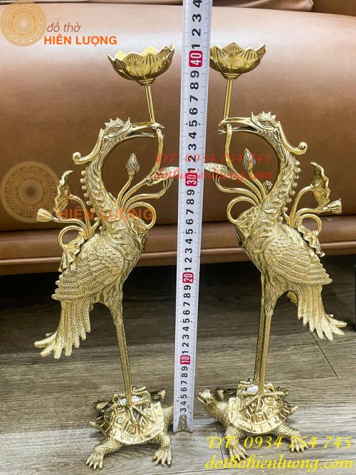 Đôi Hạc Ngậm Sen Số 2 Bằng Đồng Vĩnh Tiến Cao 41cm
