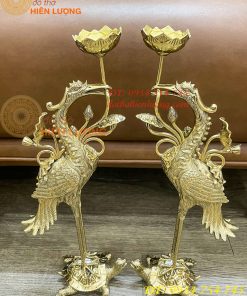 Đôi Hạc Ngậm Sen Số 2 Bằng Đồng Vĩnh Tiến Cao 41cm